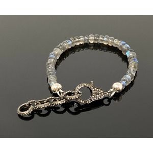 Natural Labradorite Gemstone Bracelet, Pave Diamond Adjustable Bracelet,